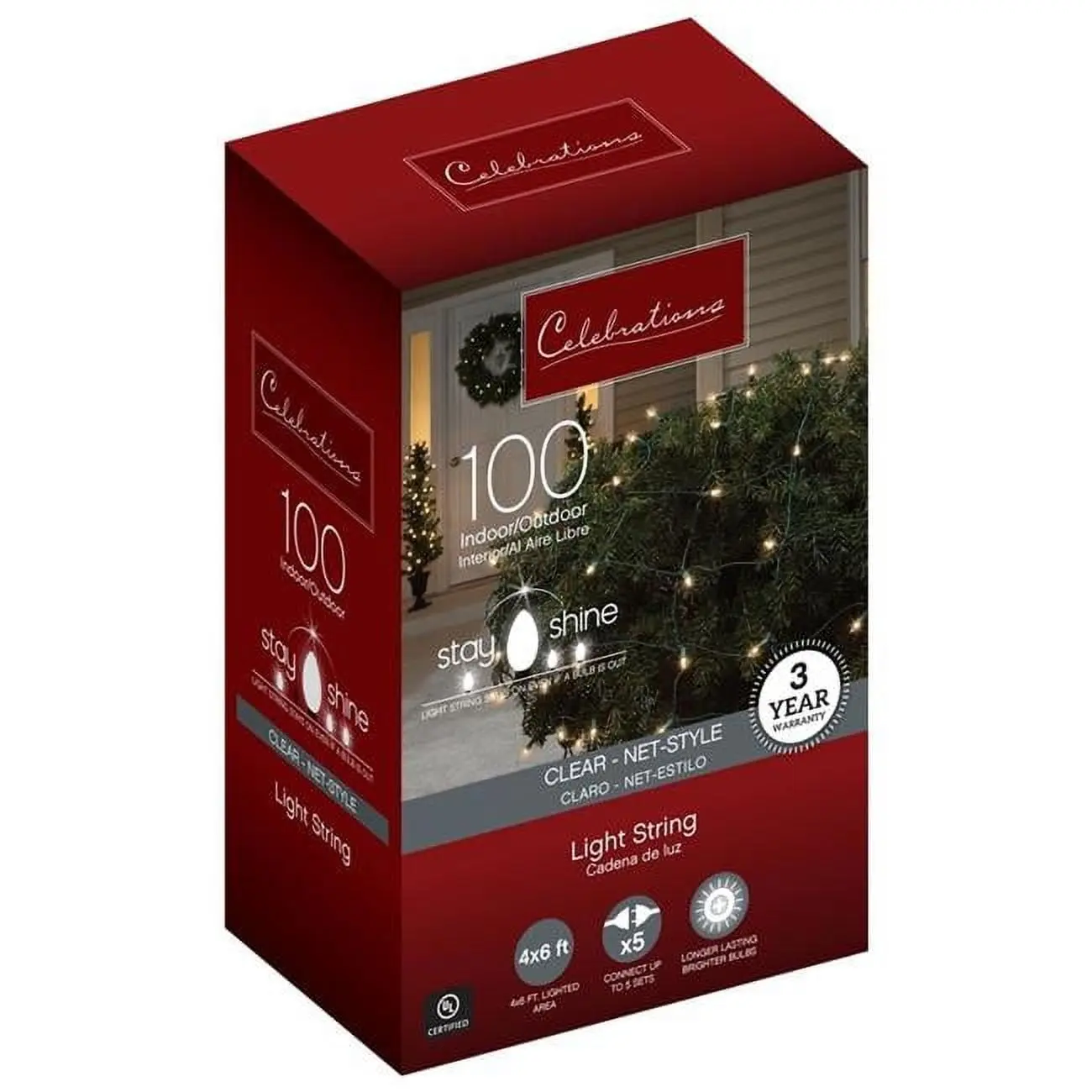 Celebrations Incandescent Stay Shine Incandescent Mini Clear & Warm White Net Christmas Lights 100 Count
