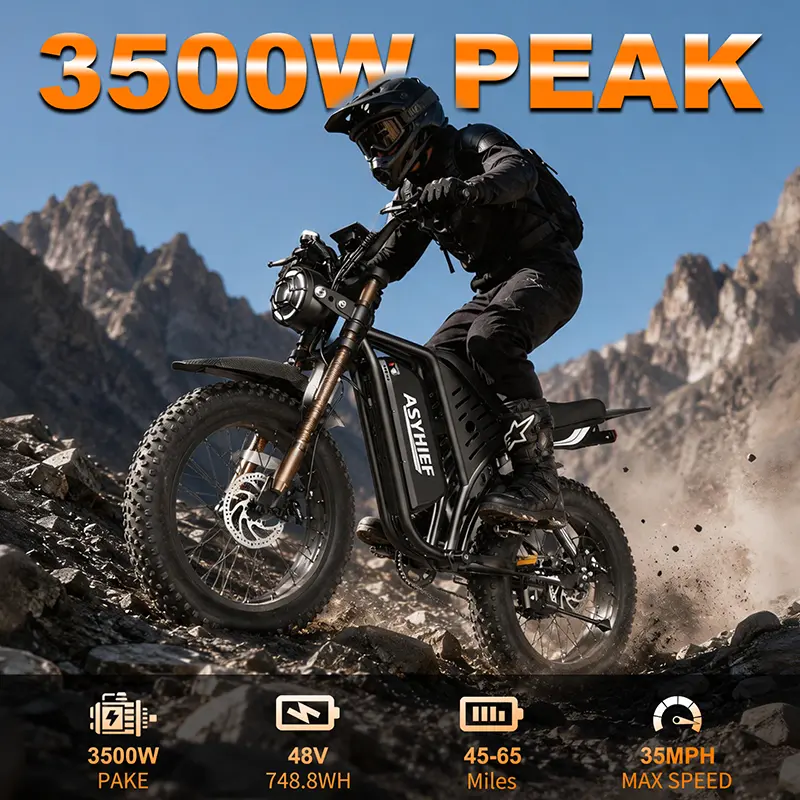 ASYHIEF AX100 Adult Electric Bike，Peak 3500W Output, Max 35MPH, 48V 15.6Ah UL2849 Battery，20"×4" All-Terrain Fat Tires，Dual Disc Brakes，LCD Screen & NFC Keyless Unlock，330LBS Max Load, Waterproof Off-Road E-Bike for Road, Sand, Mountain & Snow