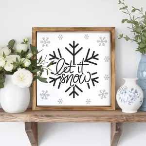 2D Flat Rustic Wooden Frame "Let It Snow" Wall Art | 8x8 Inches, Farmhouse Decor, Winter Theme, No Electricity or Batteries Needed, Suitable for Bedroom, Living Room, Kitchen, Bathroom, Exquisite Wooden Photo Frame, Home Decor Gift