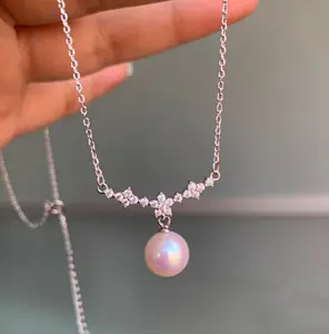 Natural seawater pearls Akoya 8-9mm round pastel pink necklace