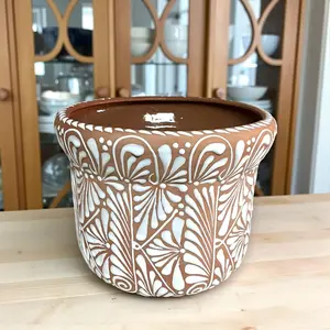 Terracotta & White Talavera Planter | Artisan Pottery