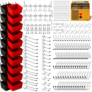 297-Piece Pegboard Hooks Kit with Bins, Universal Fit Peg Board Organizer Accessories for Hanging Storage, Fits 1/8 or 1/4 in Pegboards, Ideal for Garage & Kitchen Home Organization