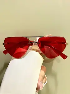 Geometric Inverted Triangle Trendy Glasses, Retro Double Bridge Decorative Glasses, Unisex, Fashion Eyewear, Metal Hinges