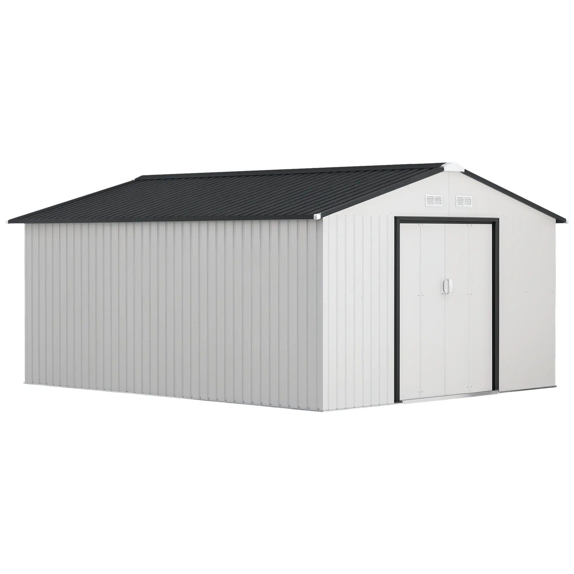 Outsunny 11' x 9' Outdoor Storage Shed, Garden Tool Metal Shed with Foundation Kit, Double Lockable Door, Air Vents and Sloping Roof, for Backyard, Patio, Lawn, Gray