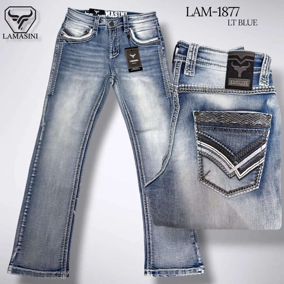 Men's Modern Boot Denim Jeans with Embroidered Pockets LAM-1877
