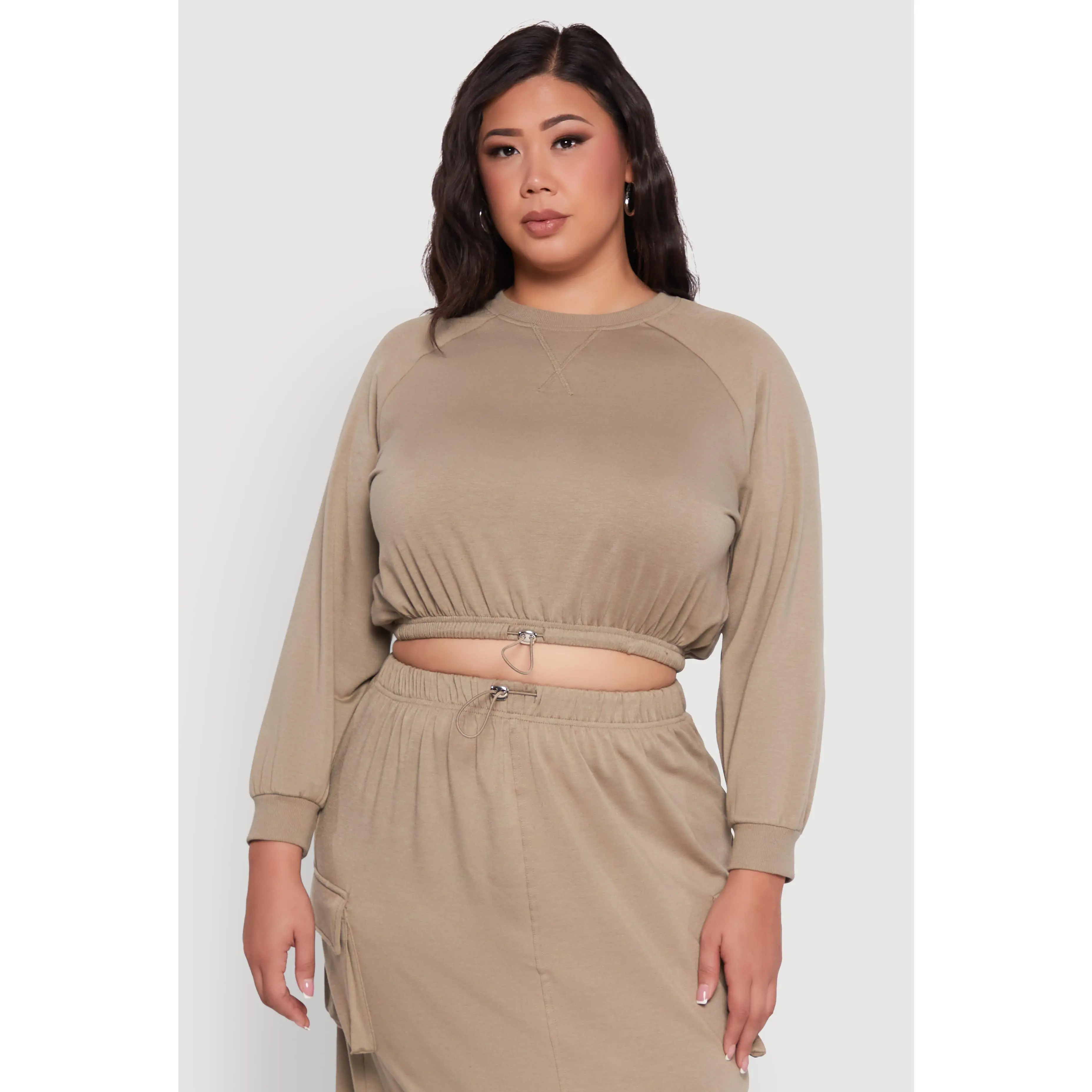 Plus Size Pullover Sweatshirt with Toggle Drawstring Hem