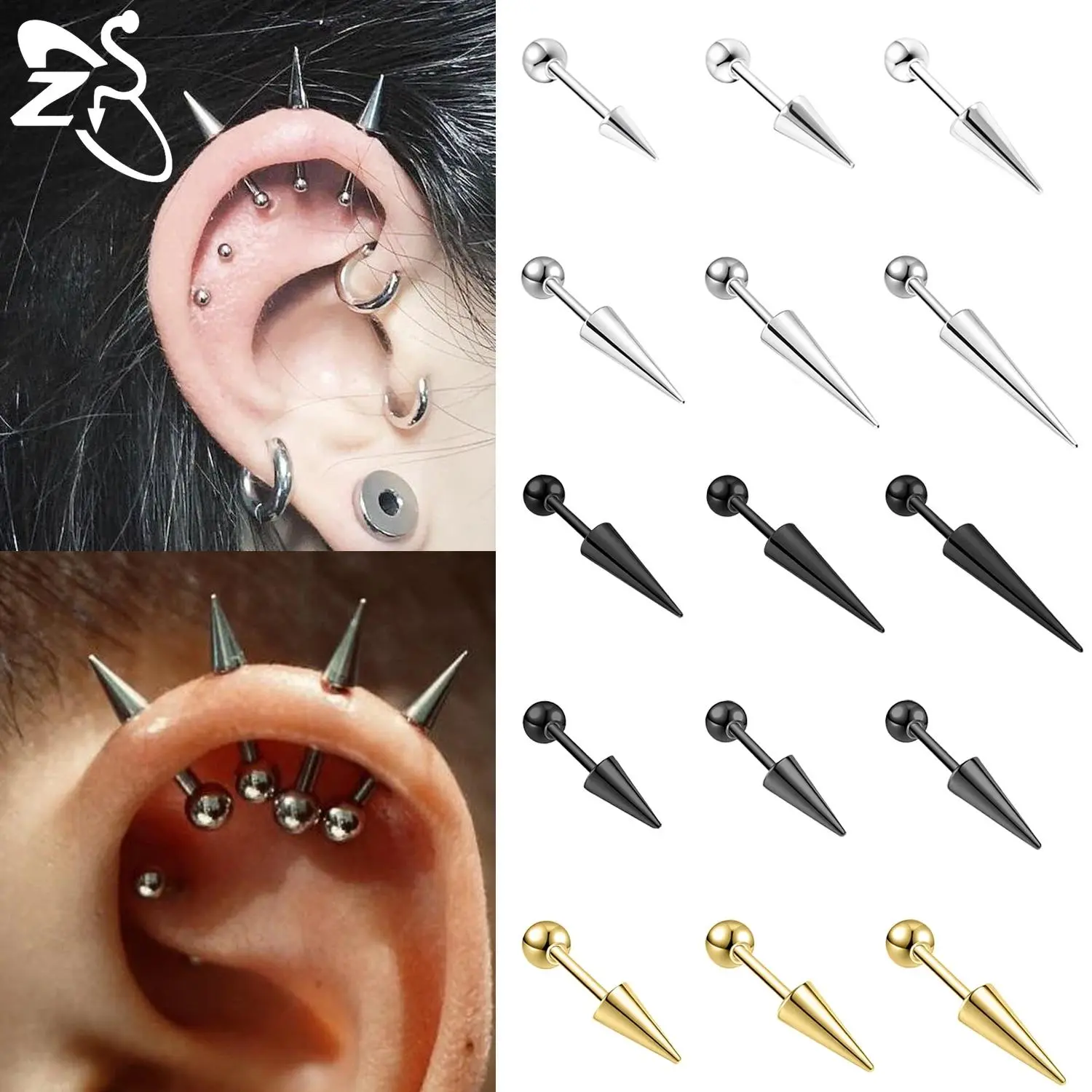 1 Piece Punk 18G Stainless Steel Stud Earring Men Women 6/8/10/12/15/17MM Long Spike Shape Helix Cartilage Piercings Jewelry