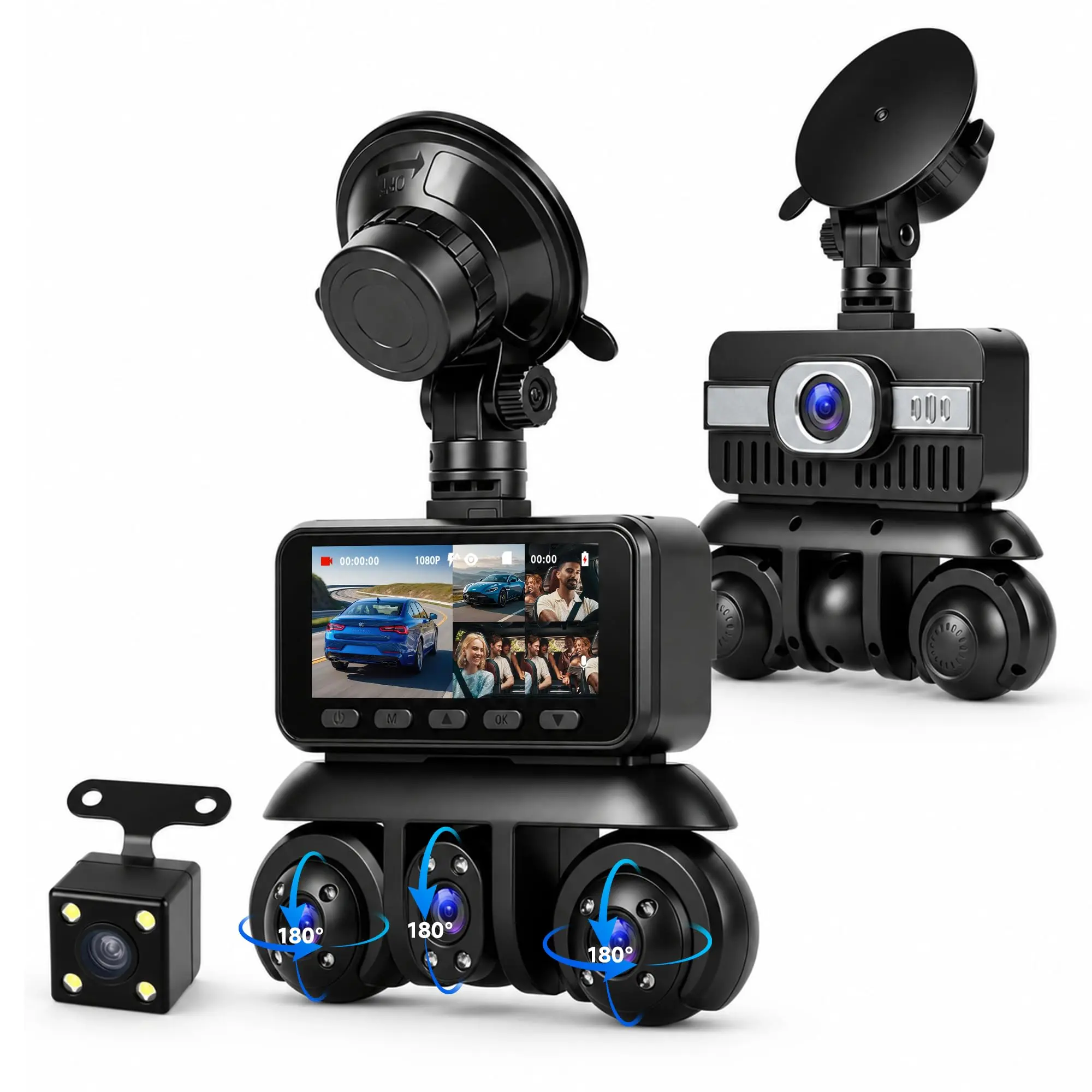 5 Channel Car Dashcam 360°, Front Rear Left Right 5 x Dash Cam 3.16" IPS, 1080P Front, IR Night Vision, Loop Recording, 24 Hour Parking Surveillance