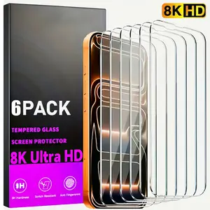 5 Pack 8K Ultra HD Tempered Glass Protective Screen Protection Compatible with iPhone 17 Pro Max/17 Pro/17 Air/16 Pro Max/16e/17/16/15/14/13/12/11/Plus/Mini/XS Max/X/XS/XR/7/8 Dynamic Island Compatible 9H Hardness Upgrade Edge Protection Protector