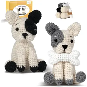 Crochet Kit for Beginners Animal,Crochet Animal Kits,Crocheting Kit for Starters,Learn to Crochet with Step-by-Step Video Tutorials,Beginner Crochet Kits for Adults(2 Pack French Bulldog)