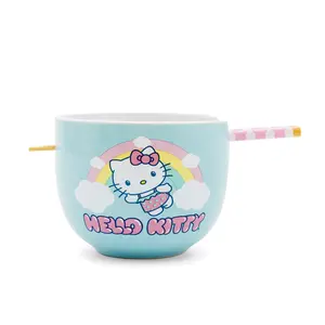 Sanrio Hello Kitty Rainbow 20-Ounce Ceramic Ramen Bowl With Chopsticks Sanrio Hello Kitty Rainbow 20-Ounce Ceramic Ramen Bowl With Chopsticks
