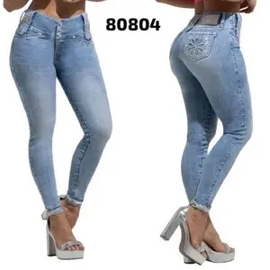 W80-804 Buttlifting Colombian Jeans High-quality Colombian jeans with stretch and rhinestone details