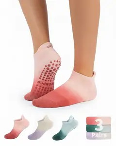 LOOMPOP 3 Pairs Cute Ombre Cushioned Pilates Socks, Soft High-Elastic Non-Slip Grip Socks with Silicone, Stylish Barre, Dance & Yoga Socks for Women, Lovely Christmas Gift