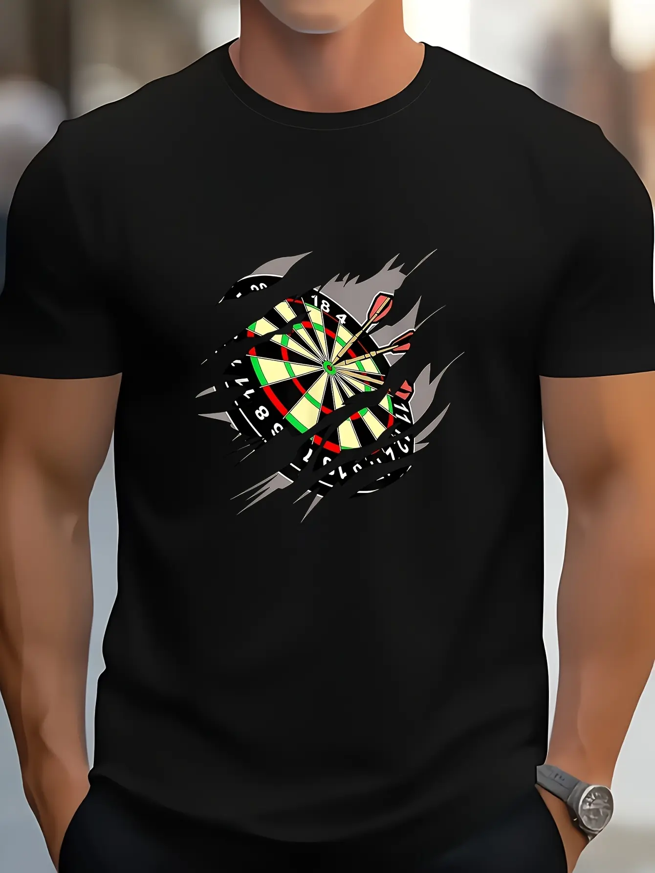 Men's 180G 100 Casual T-Shirt with a Dart Player G unisex soft cotton short sleeve t shirt, vintage graphic casual tee for men women teens, perfect birthday holiday gift for camping travel gym daily street casual wear