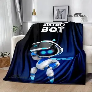 3D Game ASTRO BOT Cartoon Printed Flannel Blanket, Warm Cozy Picnic Fleece Throw for Home Bed Sofa Travel Camping, Gaming Room Decor Gift for Adults and Children, Kid-Friendly Birthday Christmas Gift