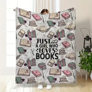 Cozy Flannel Blanket - Just a Who Loves Books Design, Warm and Tear-Resistant, All-Season Comfort for Bookworms, Machine Washable Polyester Fabric, Ideal for Reading Nook or Cozy Home Decor-280GSM