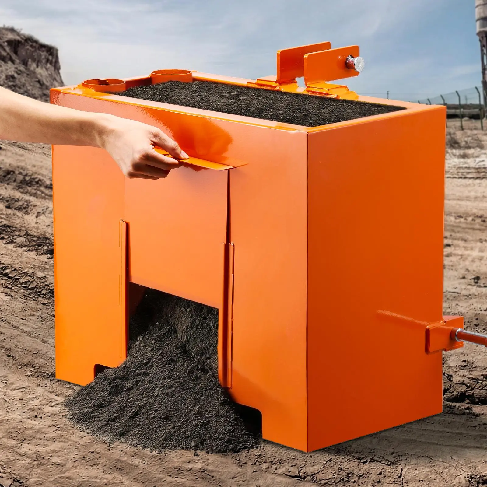 【toolupgrade】VEVOR 3-Point Category 1 Tractor Ballast Box, 800 lbs Capacity Farming Attachment, 2 in Hitch Receiver, 3.2 cu ft Heavy-Duty Steel, Sliding Door, Quick Mount, Bushings, Balancing Load Enhances Stability, Orange
