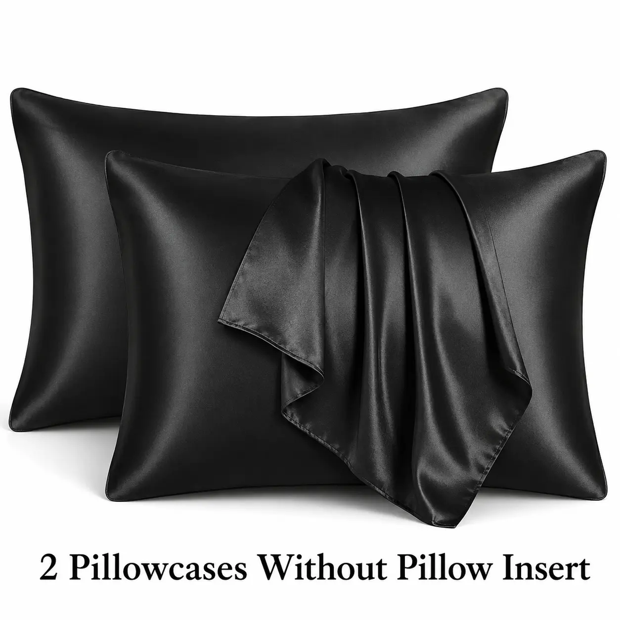 2Pcs Solid Satin Pillowcases Envelope Closure, Hair & Skin Friendly, Pillow Covers Only