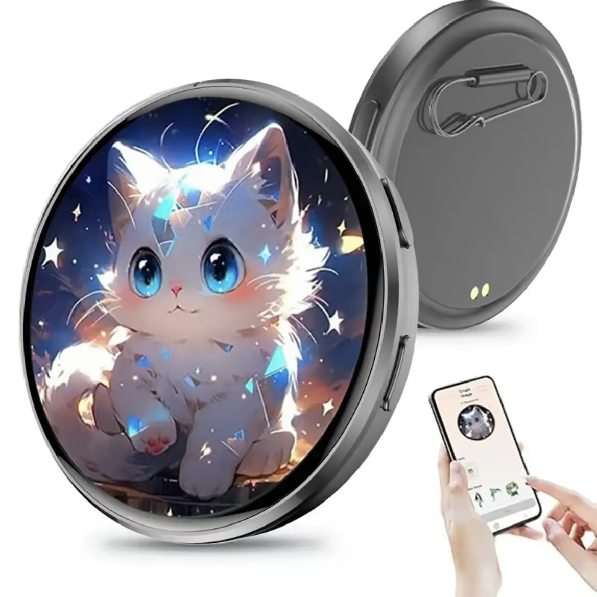 Digital Badge Pin, 1.7'' HD Touchscreen Smart Electronic Display Badge for Photos, GIFs & Videos, Bluetooth App Control Digital Pin for Backpacks Clip
