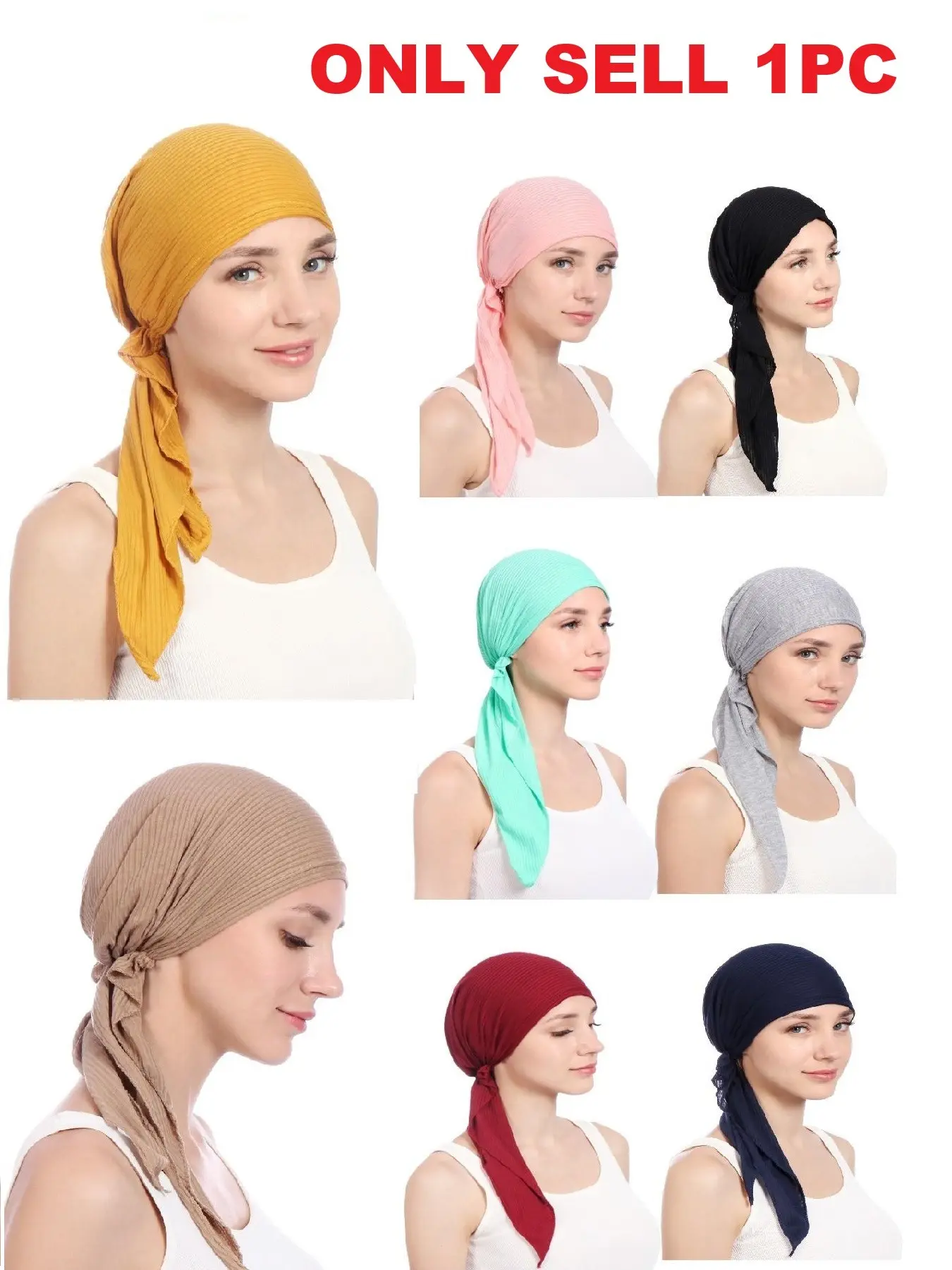 Women's Folded Arc Pure Color Headwrap Hat, Two-Tail Drawstring Cotton Slouchy Cap, Casual Chic Fashion Accessory for Daily Wear Undercap