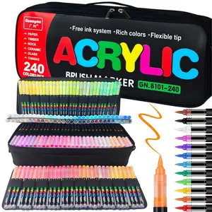 Acrylic Paint Markers Brush Tip, Acrylic Paint Pens with Direct-Liquid Ink System, Paint Markers for Rock Painting, Fabric, Wood, Canvas, Plastic, Permanent,Washable,Quick-Drying,Waterproof, Art Marker Set