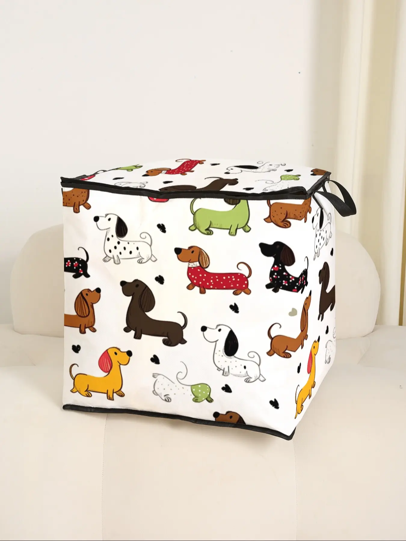 Cute Dog Print Blanket Organizational Zipper Storage Bag, Durable Material with Easy Carry Handle, Ideal for Bed and Toy Organization, Perfect for All Seasons