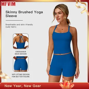 Women's Solid Backless Crop Cami Top & Shorts Fitness Sportswear Set, Sporty Sleeveless Top & Skinny Shorts, Ladies Sportswear for Indoor Outdoor Wear, Fall Outfits Soccer Mom Outfit Yoga Activewear Gym Leggings