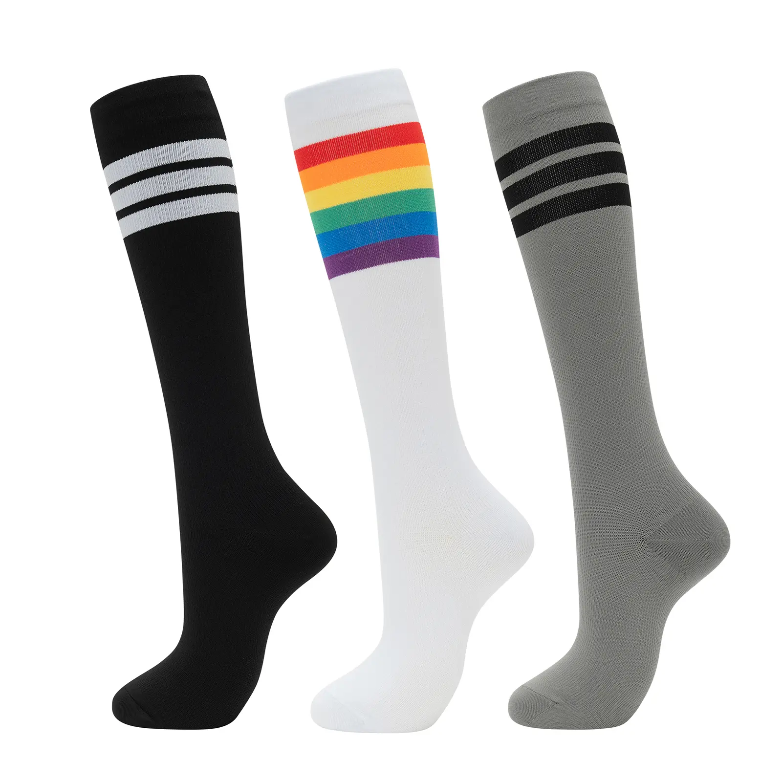 3 Packs Colorful Rainbow Compression Socks for Women and Men 15-20mmHg Graduated Pressure for Running Hiking Fitness Workout Breathable Mesh Arch Support Reinforced Toe Heel Non-Slip Cuff outdoorfun