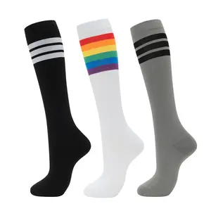3 Packs Colorful Rainbow Compression Socks for Women and Men 15-20mmHg Graduated Pressure for Running Hiking Fitness Workout Breathable Mesh Arch Support Reinforced Toe Heel Non-Slip Cuff