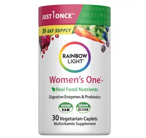 Rainbow Light Womens Multivitamin One + | 30 Caplets | Real Food Nutrients, Digestive Enzymes & Probiotics