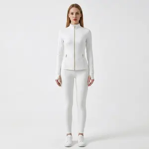 RD【Golden Ziipper】Two Piece Set Women's Soft Brushed Sport Jacket & Leggings Set, Long Sleeve with Thumbholes, Pockets with GOLDEN ZIPPERS, Stretchy, Butter Feel Breathable Skin-Friendly comfortable and casual, for daily exercise