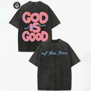 Men's & Women's Oversized 230gsm Heavyweight Washed T-Shirt GOD IS GOOD Double-Sided Graphic Print Retro Vintage Streetwear Loose Fit Round Neck Short Sleeve 100% Cotton Menswear Gradient t shirts women vintage graphic tees oversized tshirt women Stylish,
