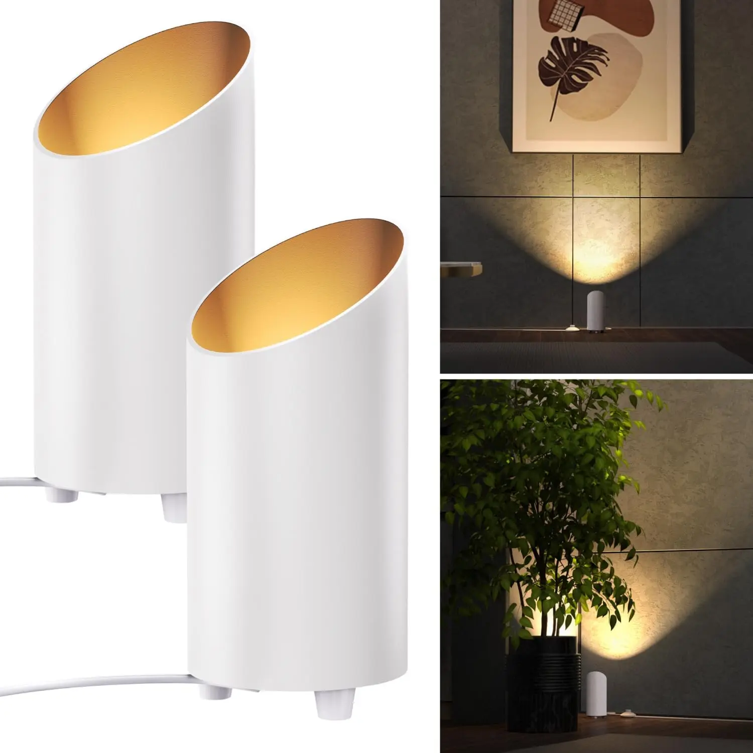Sunco 2 Pack - White LED Uplight, Indoor Floor Can Light with Foot Switch, 7W 450 LM 3000K Warm White 120V AC Power Supply, Non-Dimmable Plug-In for Home Accent Decorations, Christmas Tree