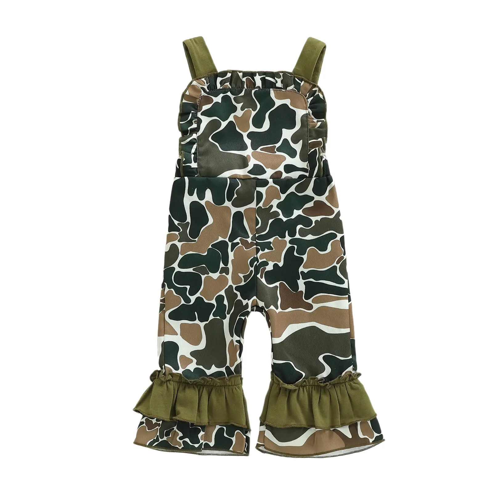 Babamoon Toddler Baby Girl Polyester Hunting Romper - Deer Camouflage, Ruffle Sleeveless, Strap Suspender, Flare Pants Fall Clothes (12-18 Months, 18-24m), Rompers