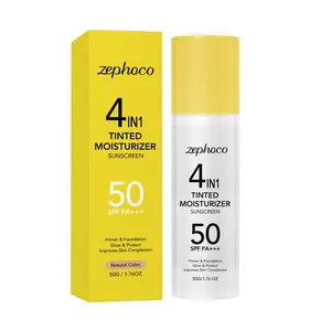 Zephoco 4-In-1 Tinted Moisturizer, Foundation & Sunscreen Spf50 Pa+++, All-In-One Primer, Natural Shade, Skin Care Essentials