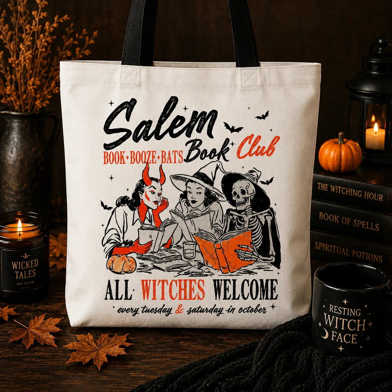 Women's Salem Book Club Canvas Tote Bag - Stylish Luggage Accessory for Book Lovers