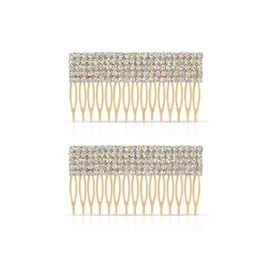 Ettika Dynasty Hair Comb Set – Gold Tone Plated Crystal Hair Accessories, Dainty Elegant Combs for Women, Set of 2