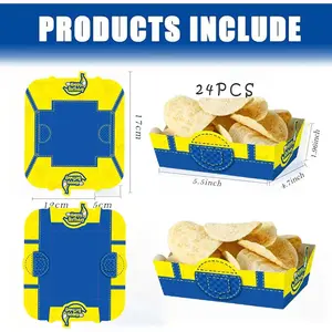 24Pcs Cartoon Yellow Food Tray Favors Paper Food Serving Tray Birthday Party Supplies Yellow Theme Cartoon Paper Trays for Birthday Party Decorations