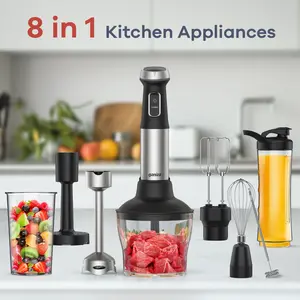 Ganiza Immersion Blender 8 in 1 Hand Blender Max 1000W Heavy Duty Motor, 16 Speed Mode Handheld Blender Stainless Steel Sitck Blender Includes 8 Total Pieces Sauces Mayo