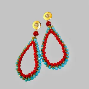 Red & Sky Blue Teardrop Dangle Earrings | Handmade Statement Earrings