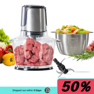 3-Speed 300W Electric Food Processor for Makeup Vanities - Dual Bowl Set, Meat Grinder, Vegetable Chopper, Baby Food Maker with Quiet Op (Indoor Furniture)
