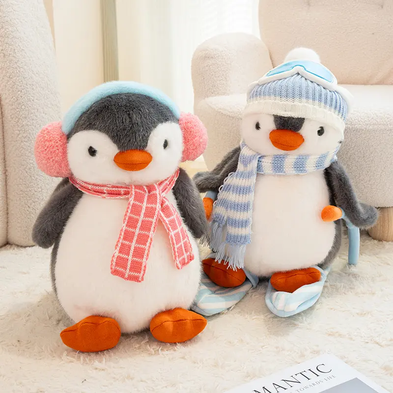 Soft little penguin plush for winter skiing—soothing aesthetic decor piece, companion ornament gift, Animal Character Stuffed Toys, Character Plush Stuffed Toys, Mini Plush Animal Stuffed Toys