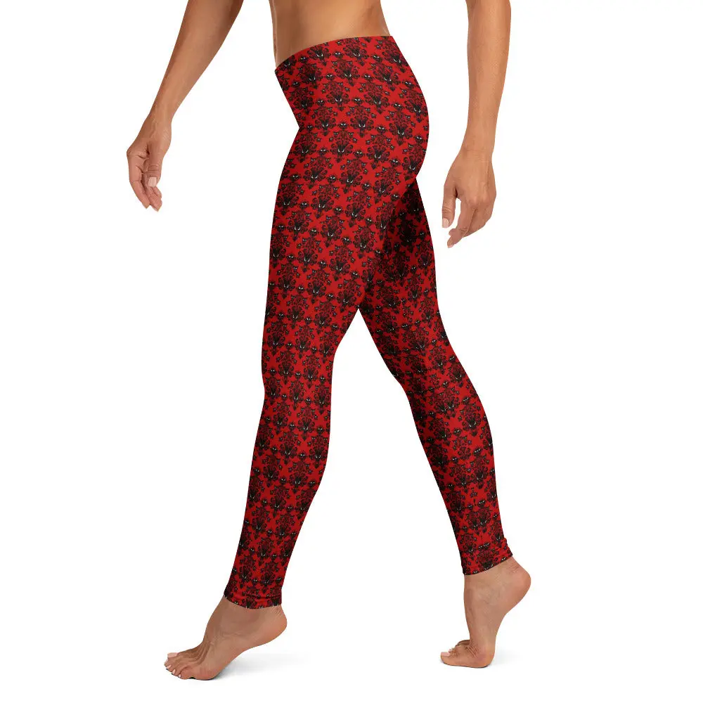 Red Haunted Mansion Leggings – Gothic Victorian Pattern