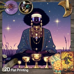 Celestial Night Mediation Table Cover, Blindfolded Intuition Scene Altar Tablecloth, 100% Polyester Witchcraft Tarot Cloth