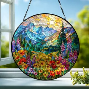 Mountain Lupine Stained Glass Suncatcher: Alpine Landscape Window Art