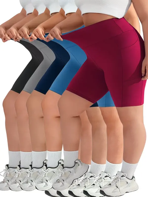 Women's Plus Size 8" High-Waist Biker Shorts, Spandex Shorts with Pockets for Yoga, Gym Workouts, Shorts Women
