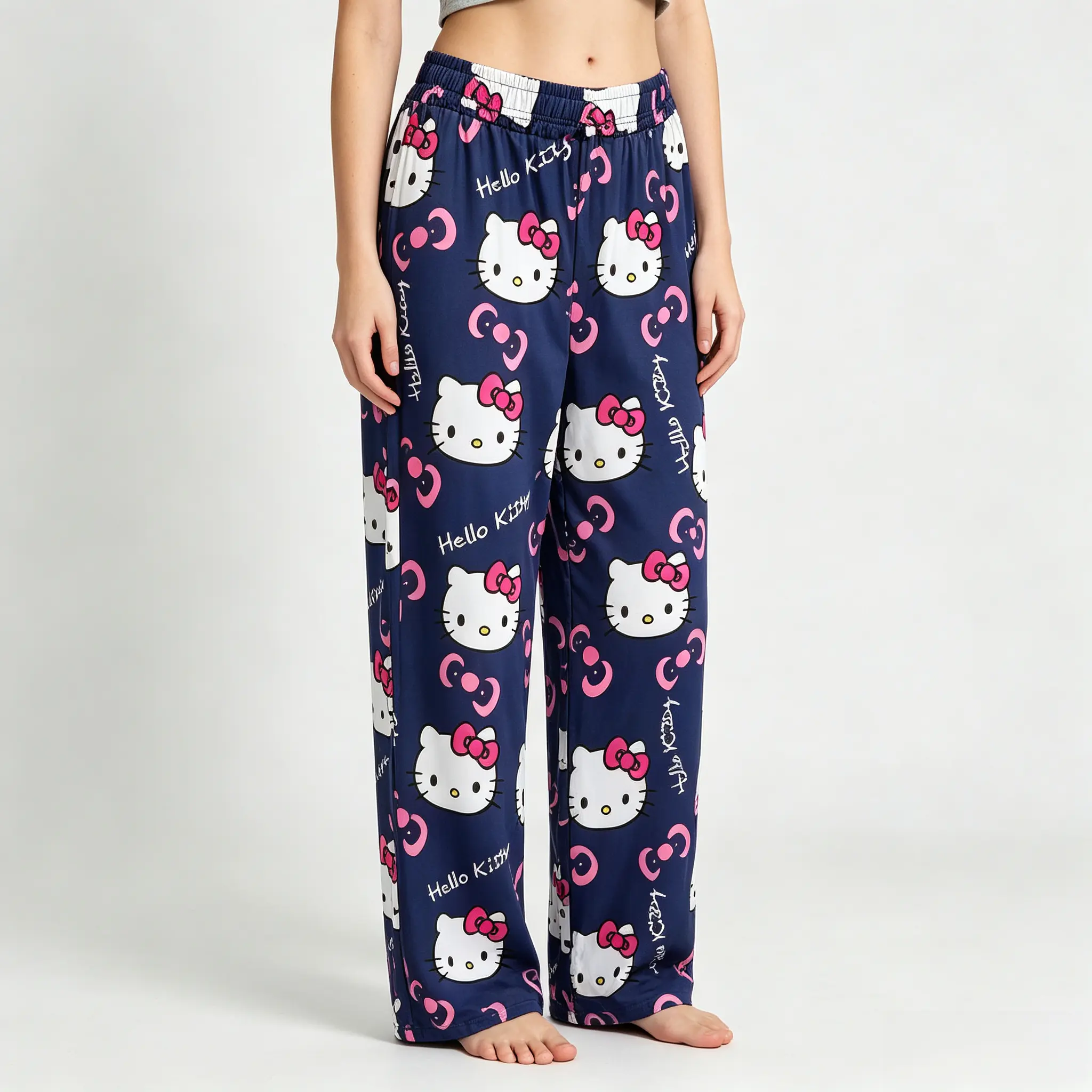 Sanrio Hello Kitty Lightweight Pajama Pants with Pockets, Soft Loose Sleep Trousers, Cute Loungewear for Women and Fans