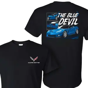Corvette C6 ZR1 2-Sided T-Shirt – Blue Supercar Back Print Graphic Tee, Performance Corvette Streetwear Shirt, Soft Cotton Blend Top for Car Culture & Fans