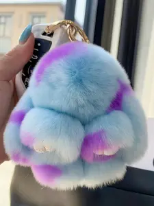 Women's Cute Patchwork Bag Charm Keychain, Real Rabbit Fur Leopard Print Pendant, Stylish Accessory for All Seasons, Perfect Gift