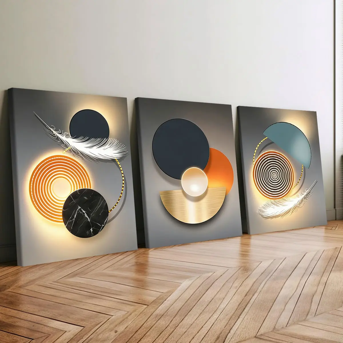 3-count wooden frame canvas, metallic texture, geometric feather, Abstract marble pattern light luxury style poster, abstract art decoration, Abstract Art Prints, Creative Wall Art, Artwork, suitable for home decor, waterproof printing